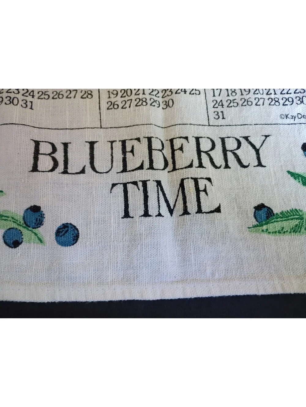 Vintage Y2K Linen Tea Towel Calendar Wall Hanging 1995 Blueberry Time Basket